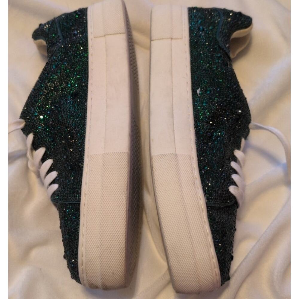 Betsey Johnson Sidny Crystal Pavé Platform Sneakers Frosted Green Size 10 EUC - Picture 3 of 6